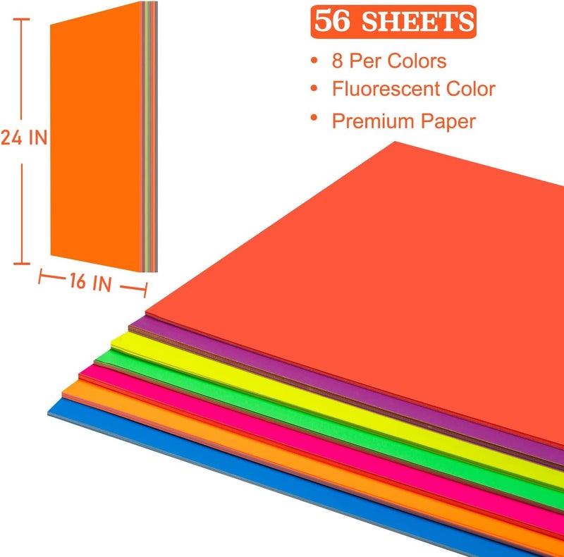Magecubiku Poster Board 16X24 Inches,56 Sheets Neon Paper 7 Color Fluorescent Paper Bright Cardstock 250 GSM/90 lb Heavyweight Projects School Science Fair Event Displays and Business Presentations - Image 5